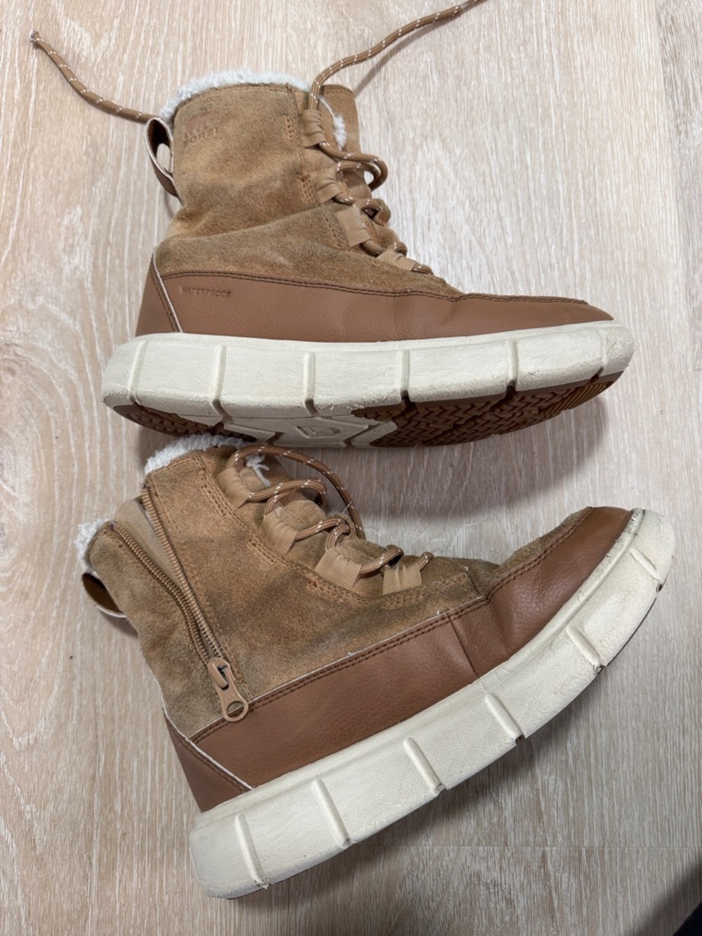 Sorel Tan and Cream Suede Lace-Up Cozy Boots - Picture 3 of 7